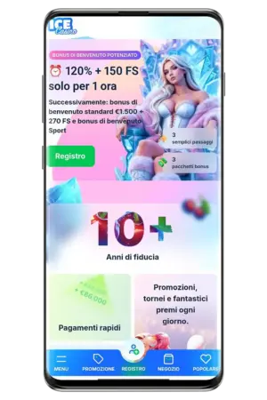 Screenshot del sito web ufficiale di Ice Casino su dispositivi mobili