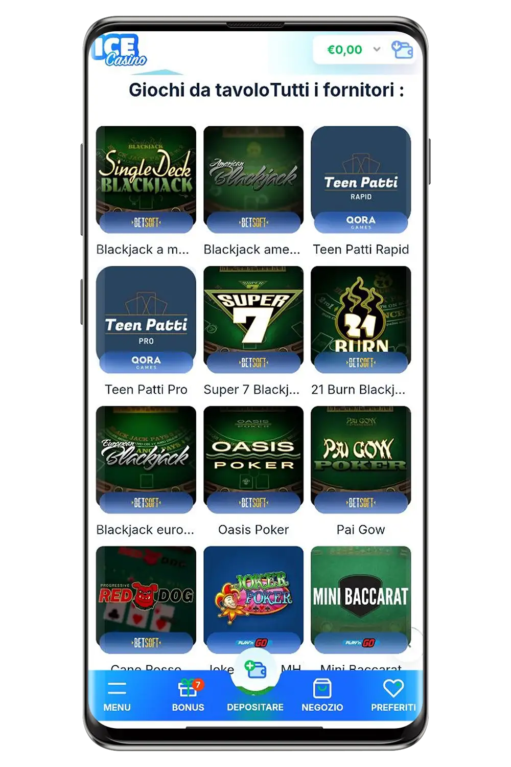 Screenshot del sito web ufficiale di Ice Casino su dispositivi mobili