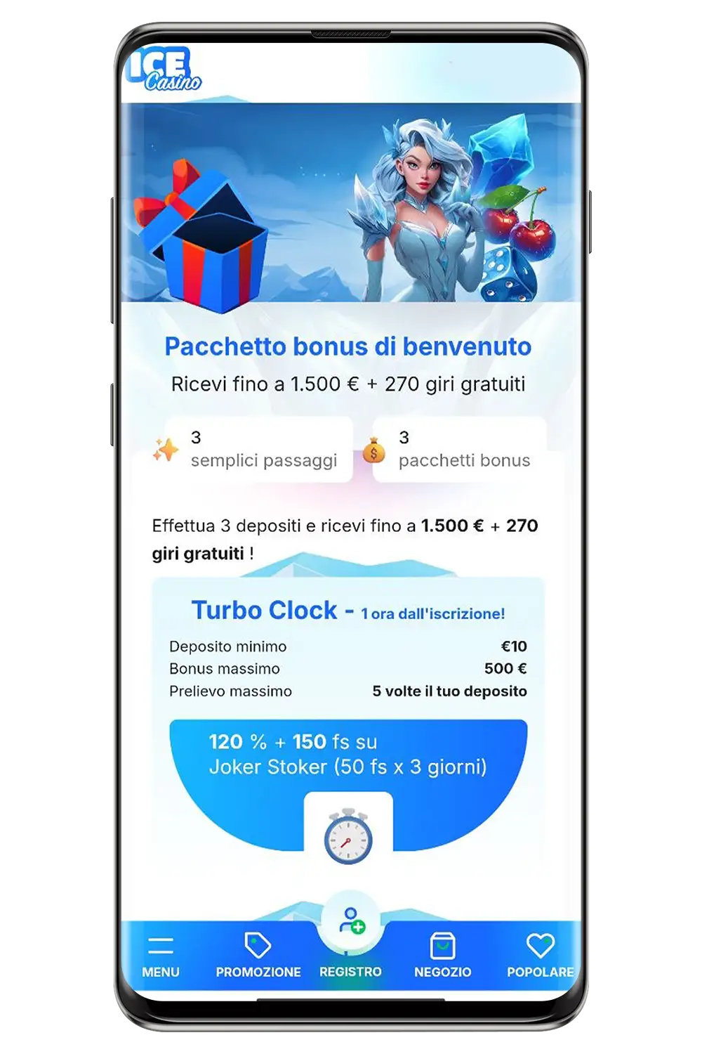 Screenshot del sito web ufficiale di Ice Casino su dispositivi mobili