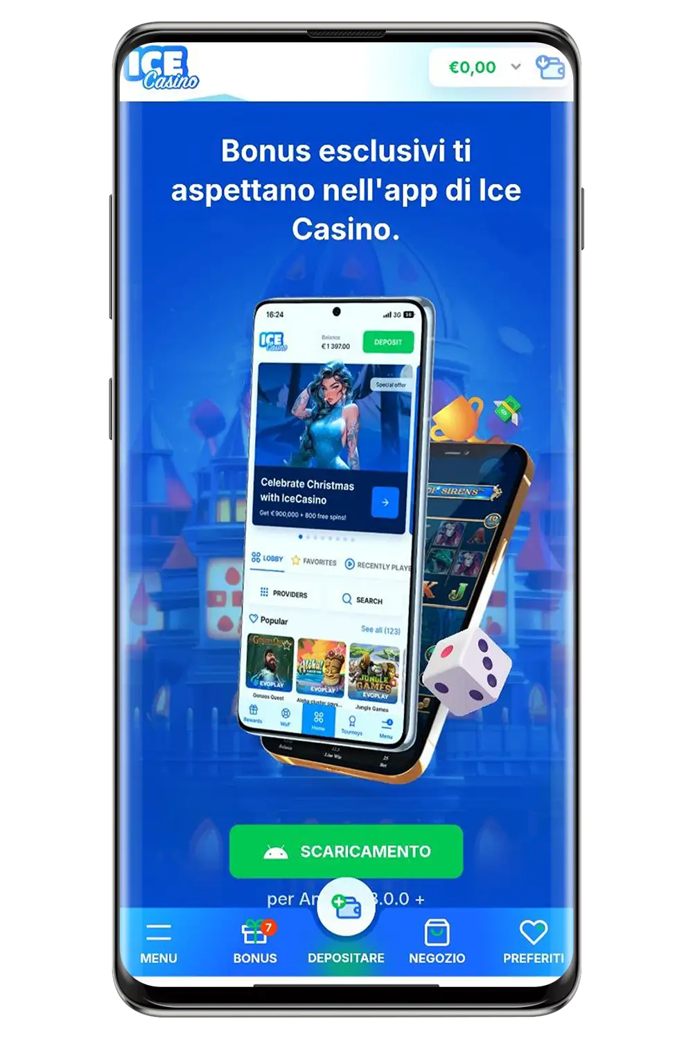 Screenshot del sito web ufficiale di Ice Casino su dispositivi mobili